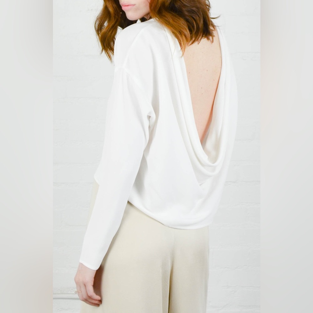 Shaina Mote Backless Cowl Long Sleeved Top 100% Lyocell Crop Blouse White Size 4